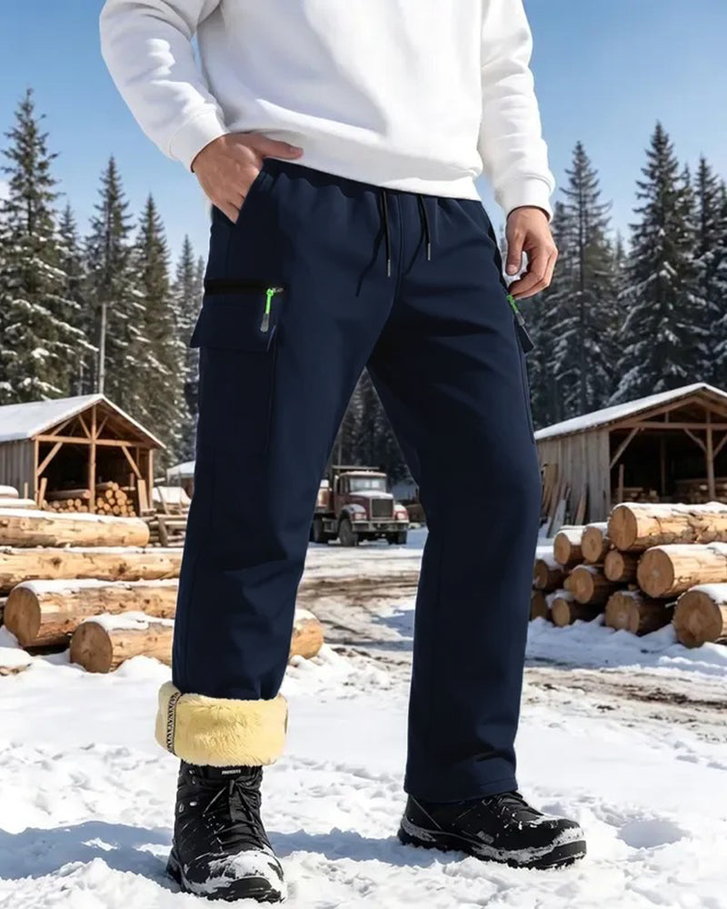 Pantalons cargo droits doublés en polaire pour hommes