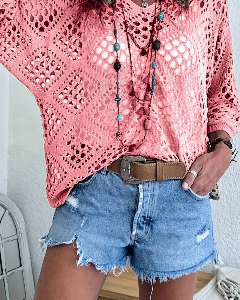 Top Ample en Dentelle à Motif de Diamant