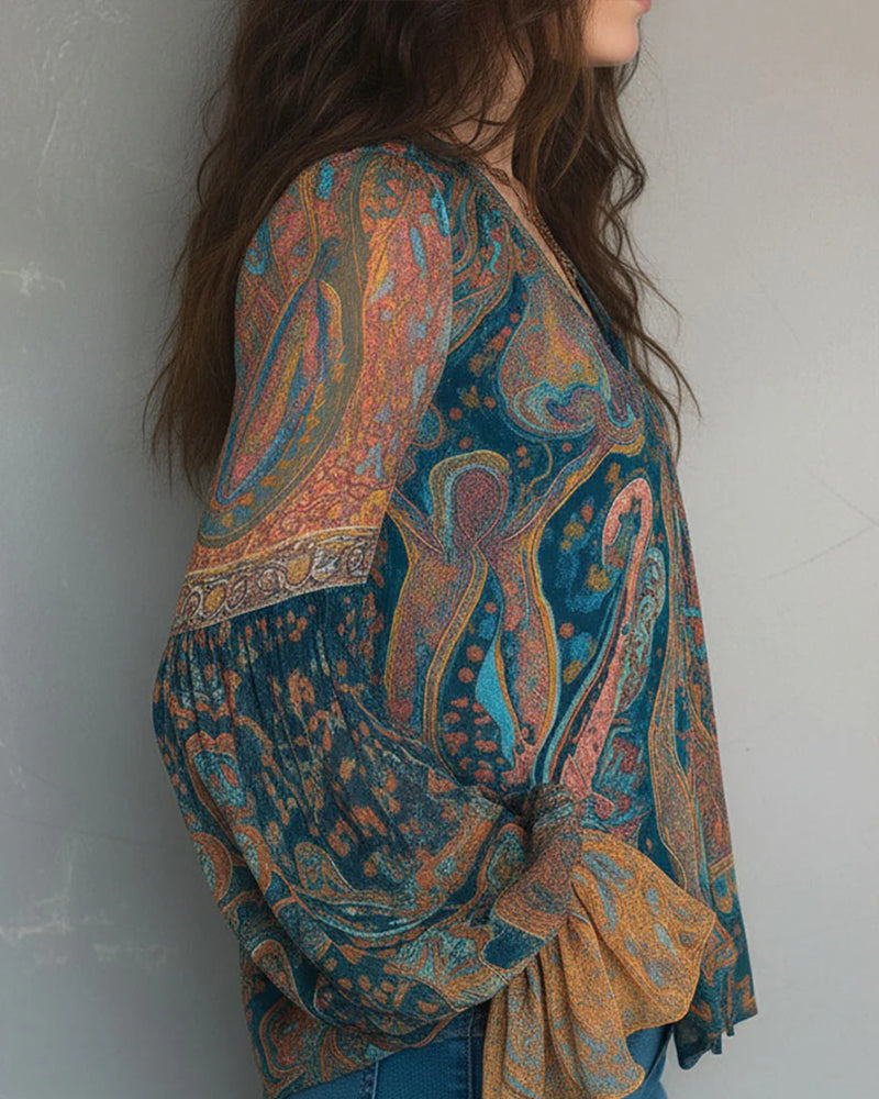 Lindena | Blouse paisley à décolleté en V et manches larges