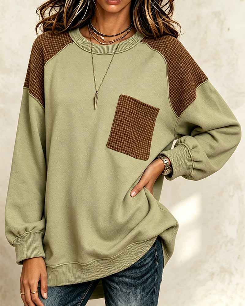 Sweatshirt décontracté à col rond et contraste