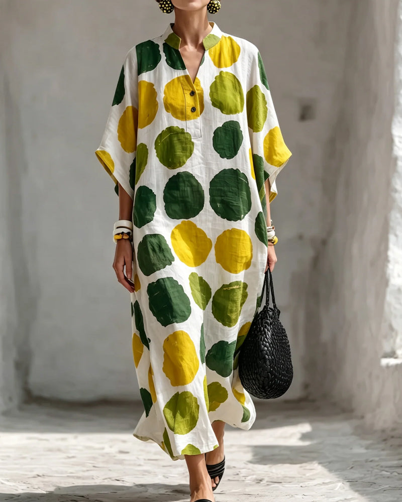 Robe Petit Col En V Coloré À Pois Lâche