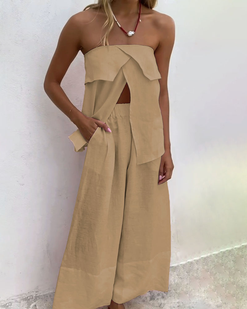 Ensemble Sans Bretelles Avec Pantalon Ample Pour Femme | Idéal Pour Les Journées Estivales
