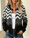 Cardigan Rayures Ondulées Boutonné