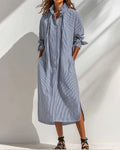 Robe Décontractée Col Montant Rayée Fente