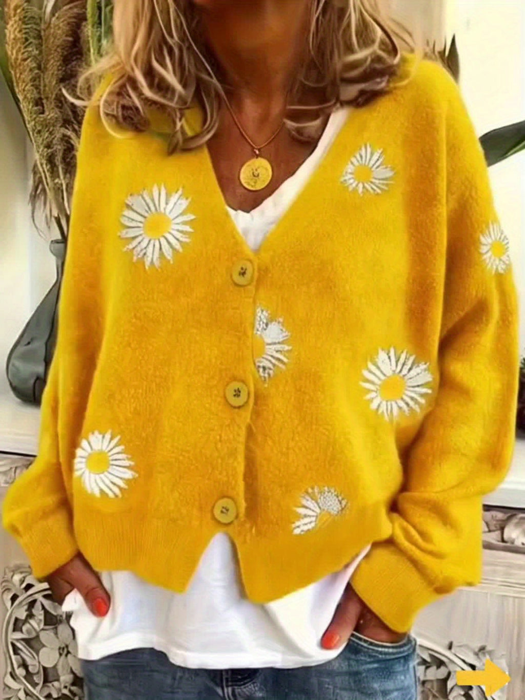 Brigitte - Gilet Élégant à Fleurs avec Boutons
