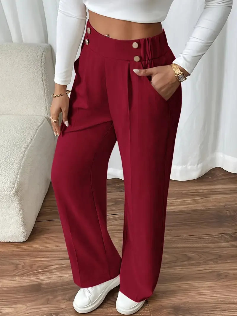 Julva | Pantalon Marlene taille haute avec détails en boutons