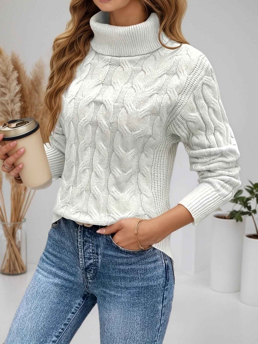 Pull femme avec col roulé et manches longues