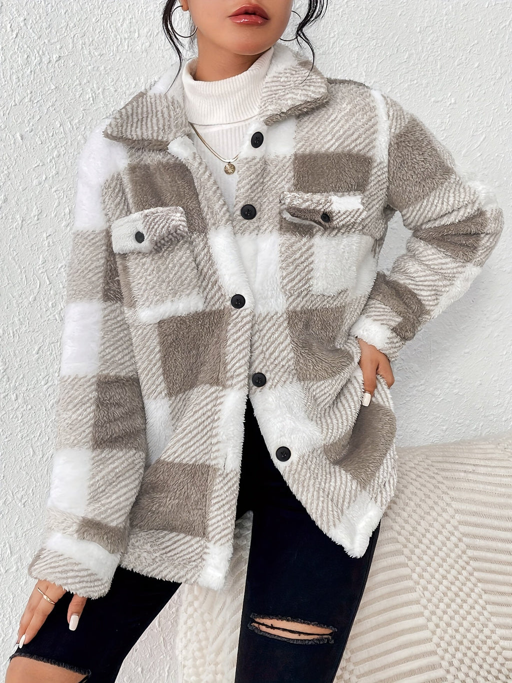 Veste à carreaux pour femmes | Patte de boutonnage & Col classique
