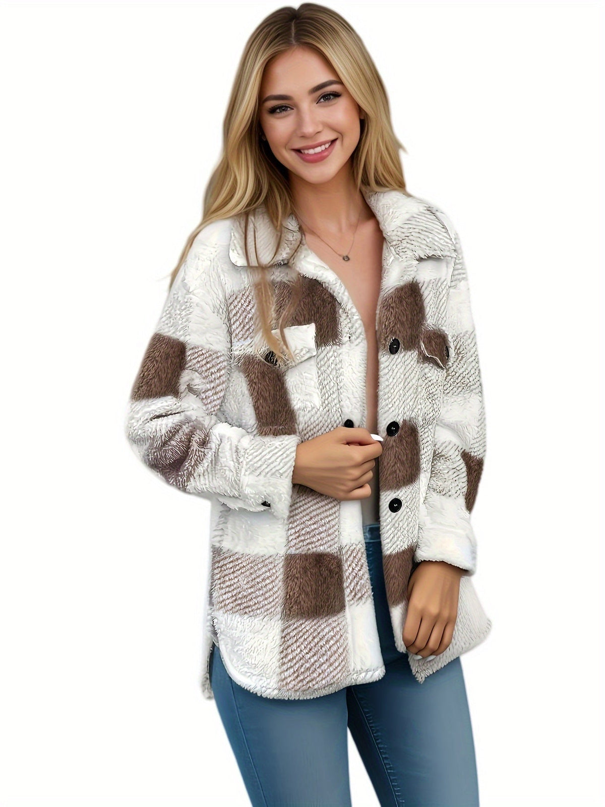 Veste à carreaux pour femmes | Patte de boutonnage & Col classique