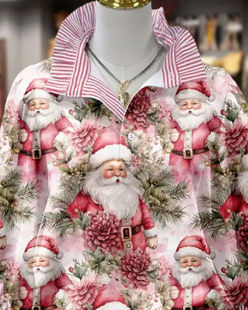Blouse à Volants Rayée avec Col Rabattu Style Noël