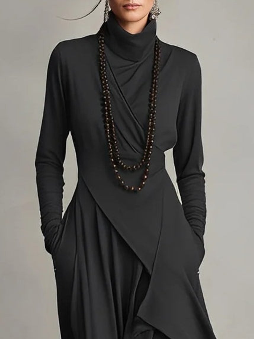 Elise | Robe maxi élégante à col roulé asymétrique