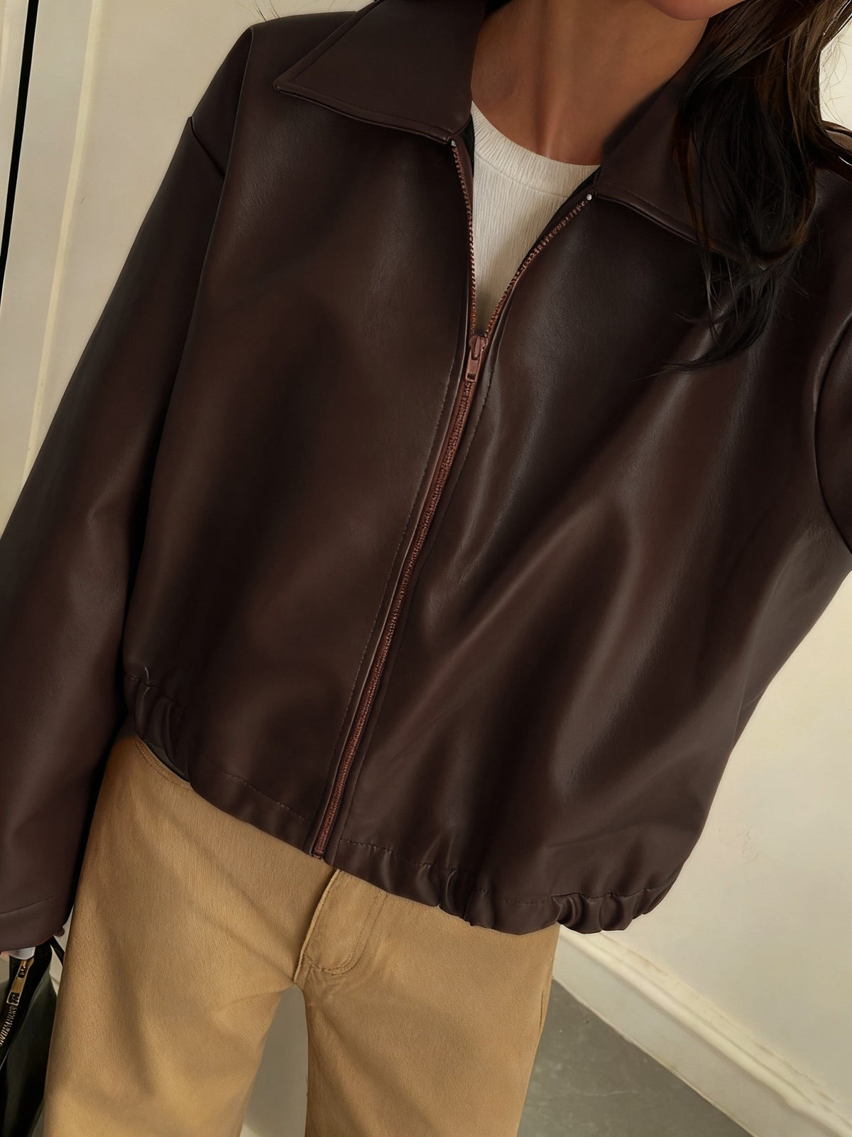 Gwenda | Veste à col chemise en simili cuir pour femmes