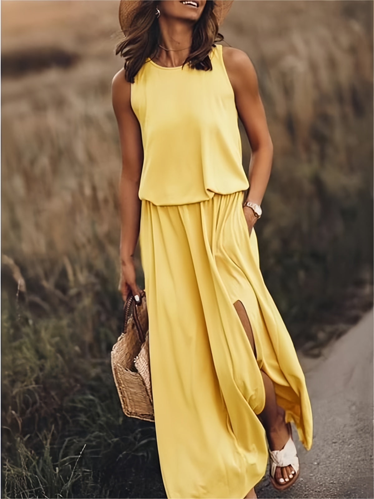 Fiona | Robe Maxi Blouson Sans Manches pour Femme
