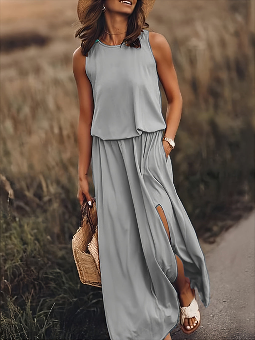 Fiona | Robe Maxi Blouson Sans Manches pour Femme