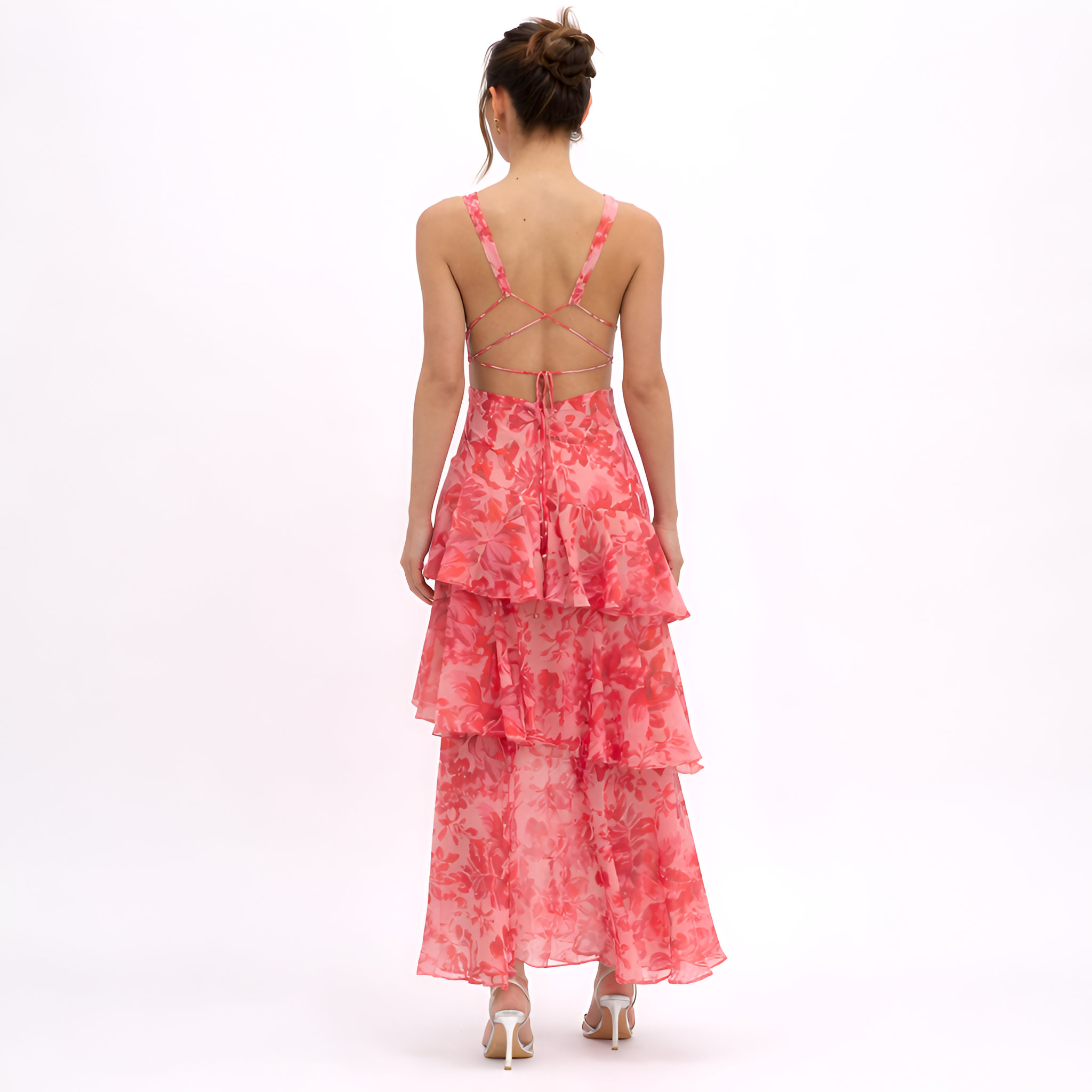Macie - Robe longue dos nu en mousseline à motifs floraux