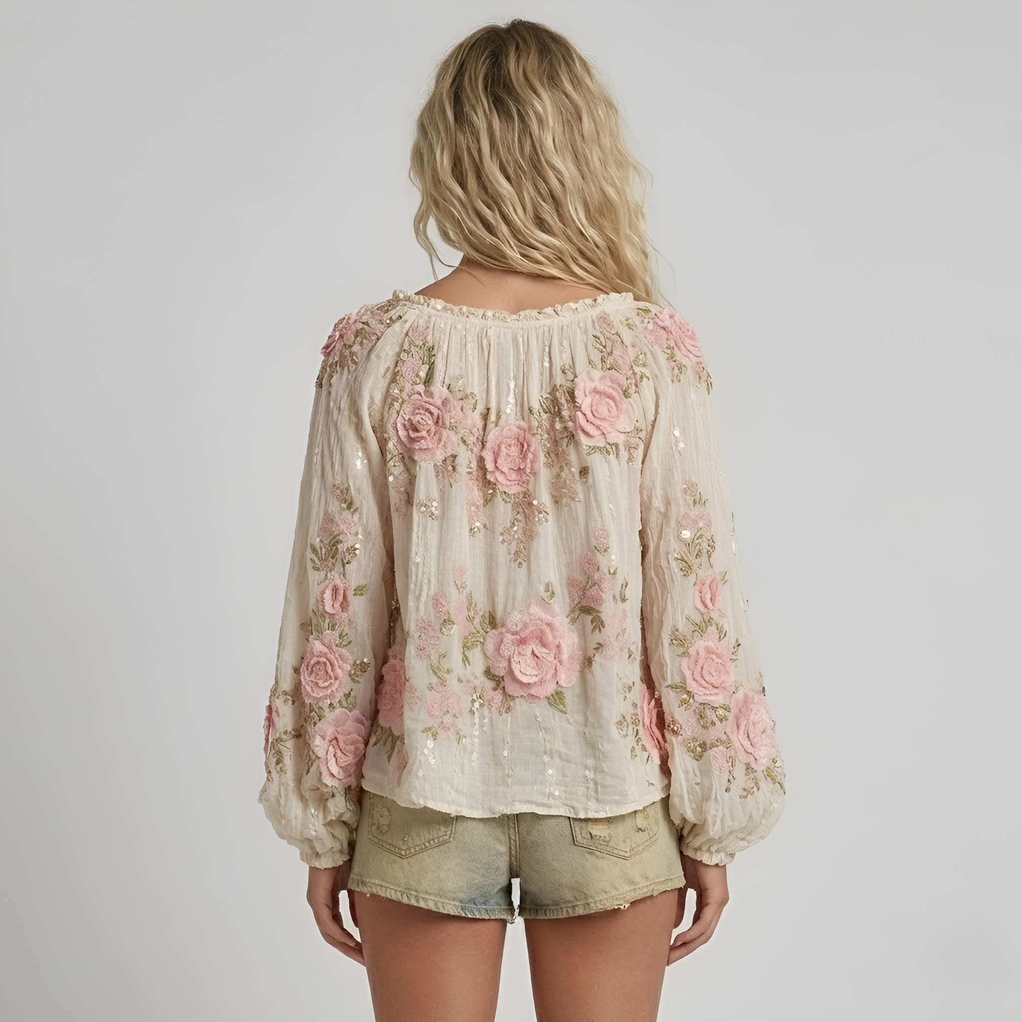 Aaliyah - Élégant chemisier à manches lanterne et motif floral pour femme