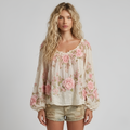 Aaliyah - Élégant chemisier à manches lanterne et motif floral pour femme