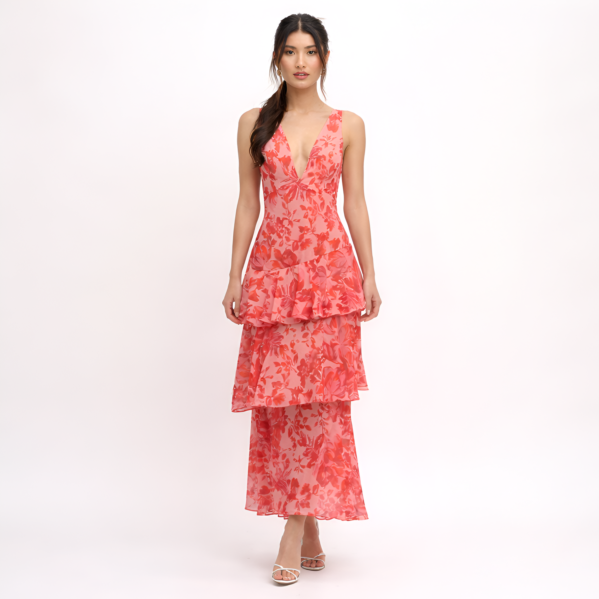 Macie - Robe longue dos nu en mousseline à motifs floraux