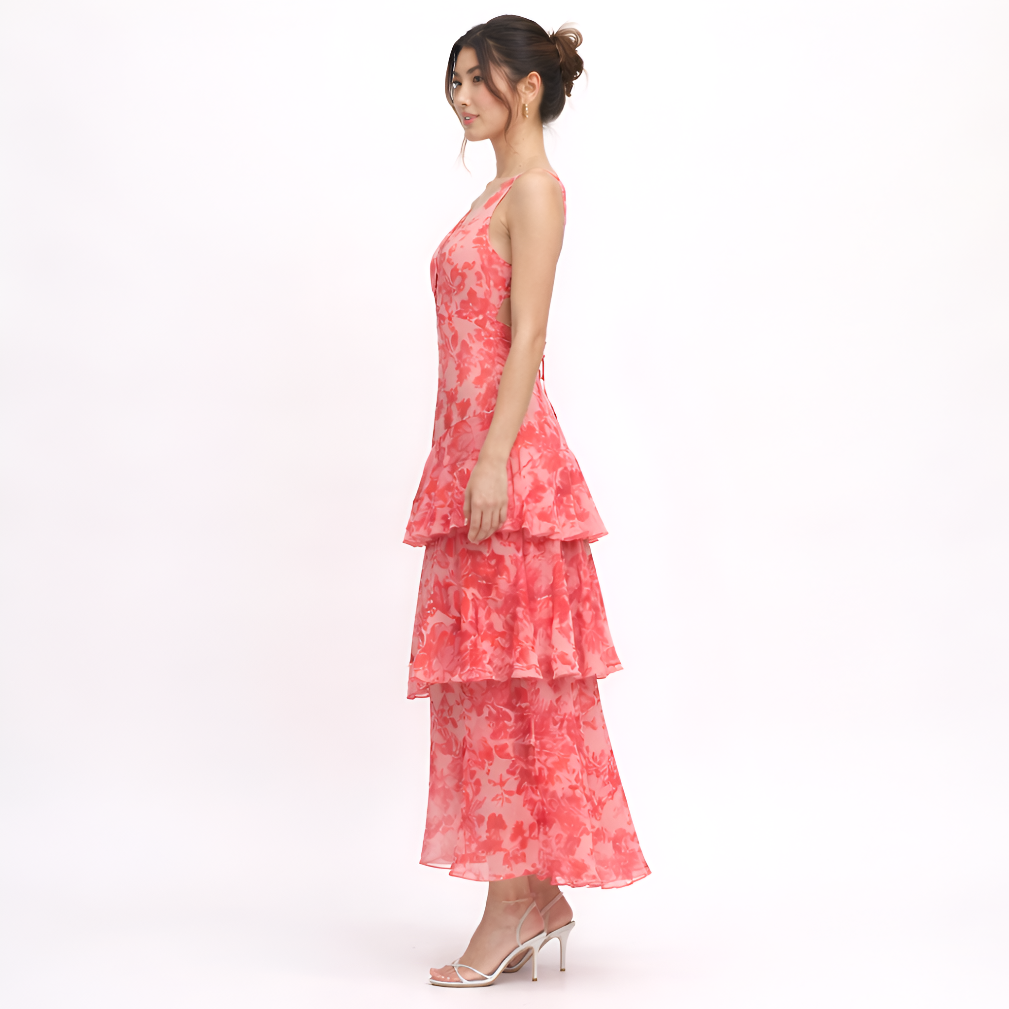 Macie - Robe longue dos nu en mousseline à motifs floraux