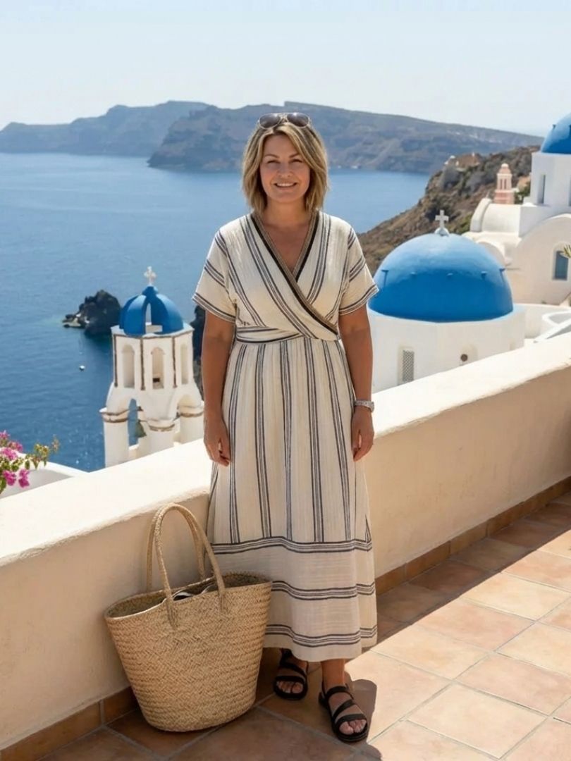 Francesca | Robe Midi Enveloppante Rayée à Décolleté en V pour Femmes