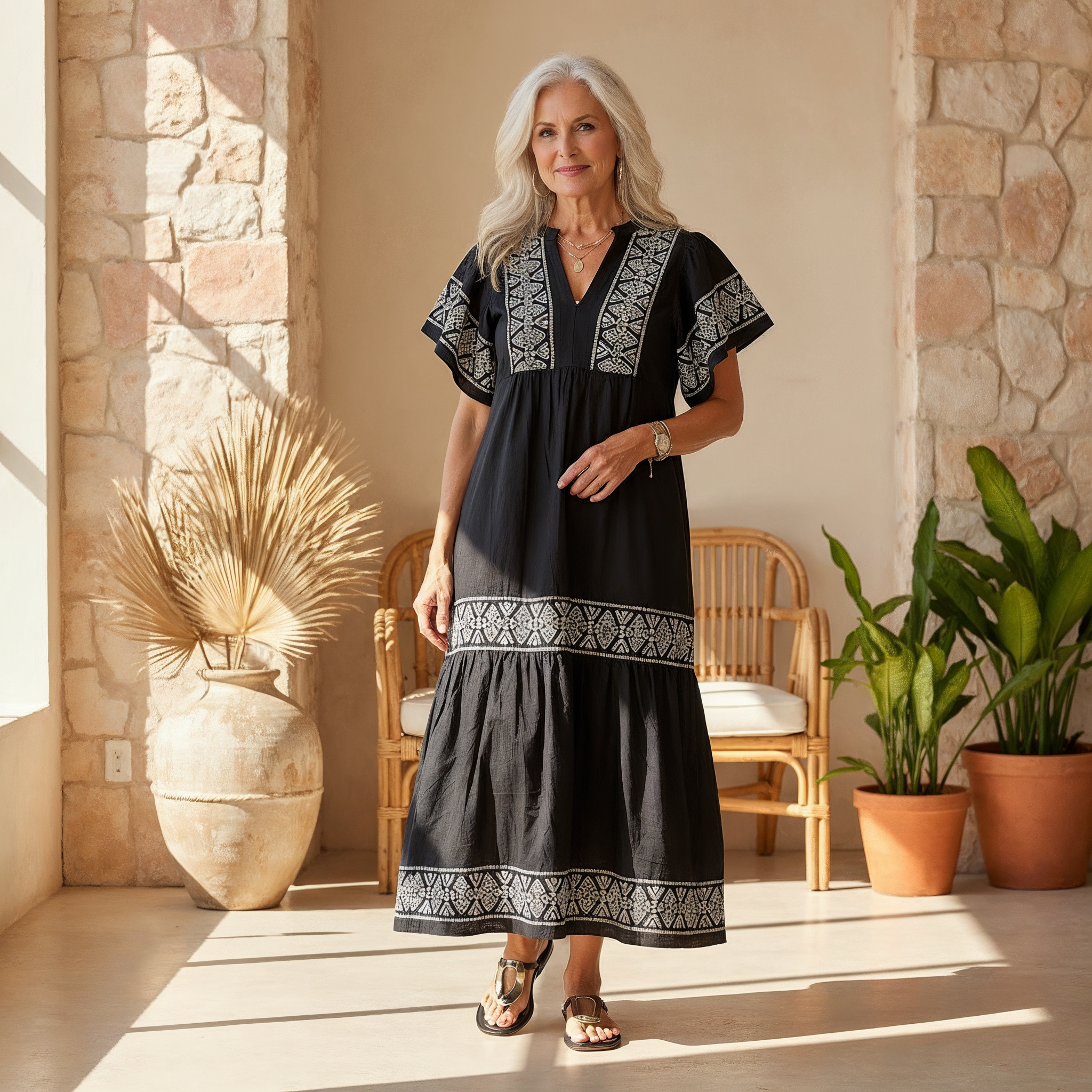 Alice | Robe Midi Boho à Col V pour Femmes d'Été