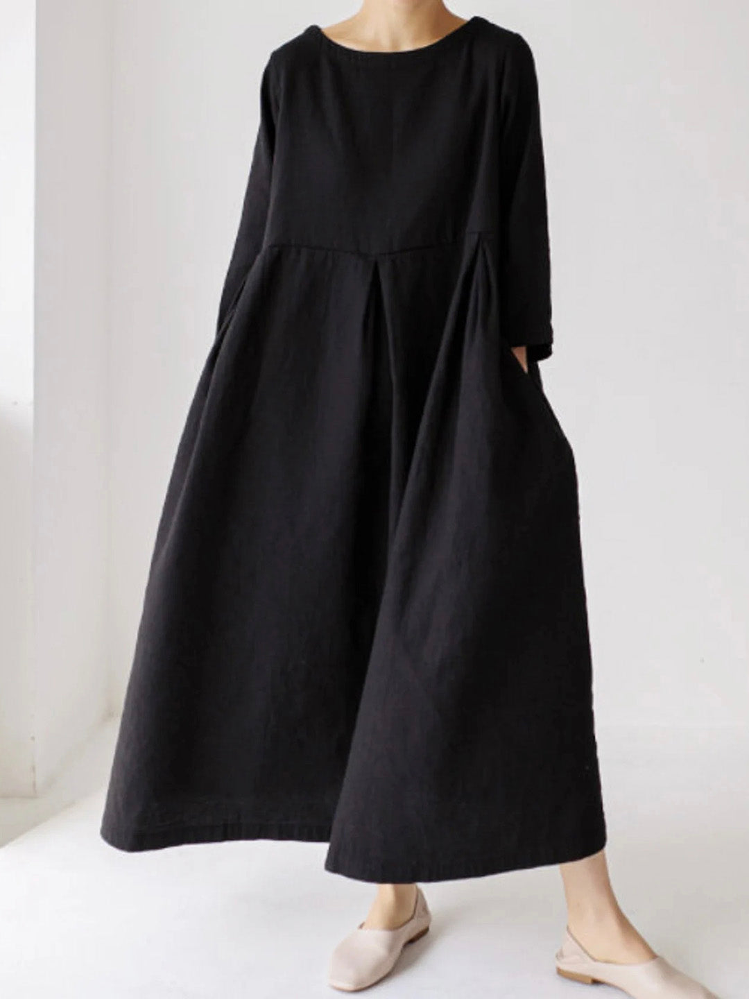 Ella - Robe en lin décontractée avec poches latérales