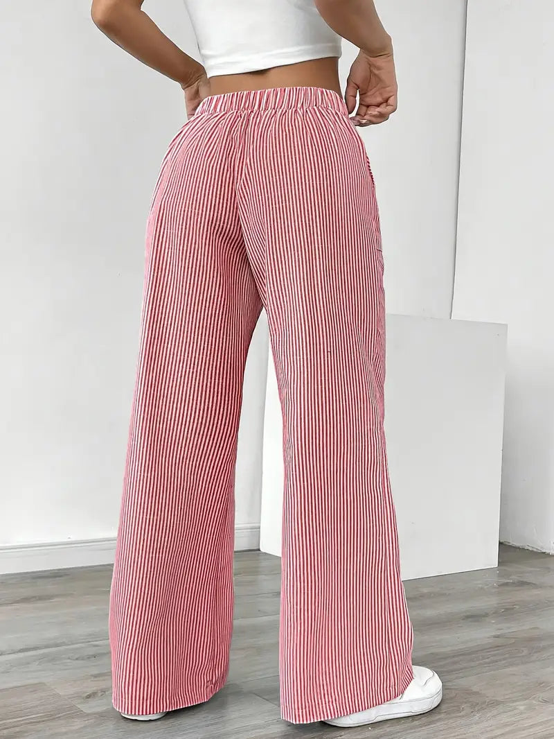 Pantalon rayé pour femmes avec jambe large et cordon de serrage