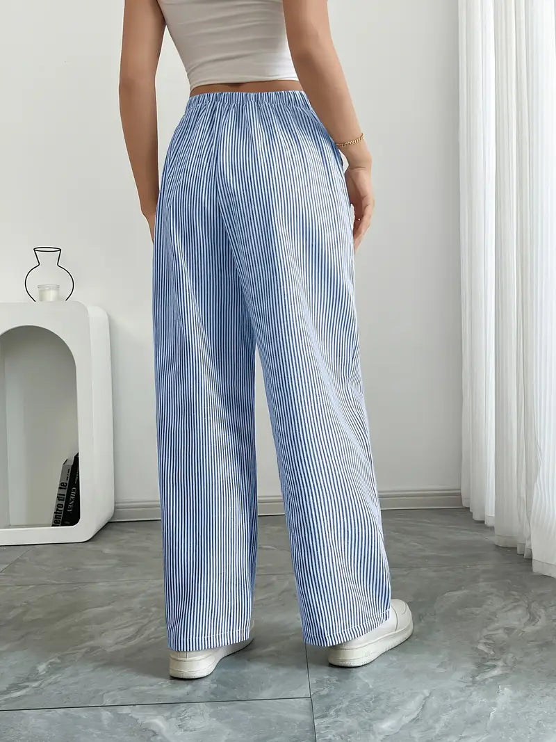Pantalon rayé pour femmes avec jambe large et cordon de serrage