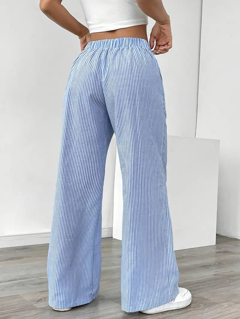 Pantalon rayé pour femmes avec jambe large et cordon de serrage