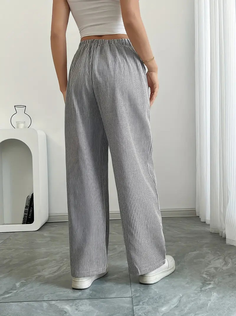 Pantalon rayé pour femmes avec jambe large et cordon de serrage