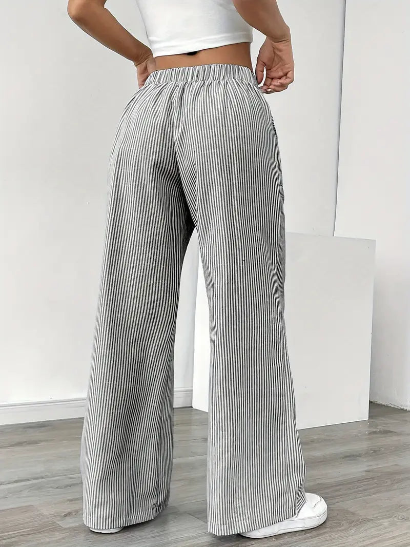 Pantalon rayé pour femmes avec jambe large et cordon de serrage