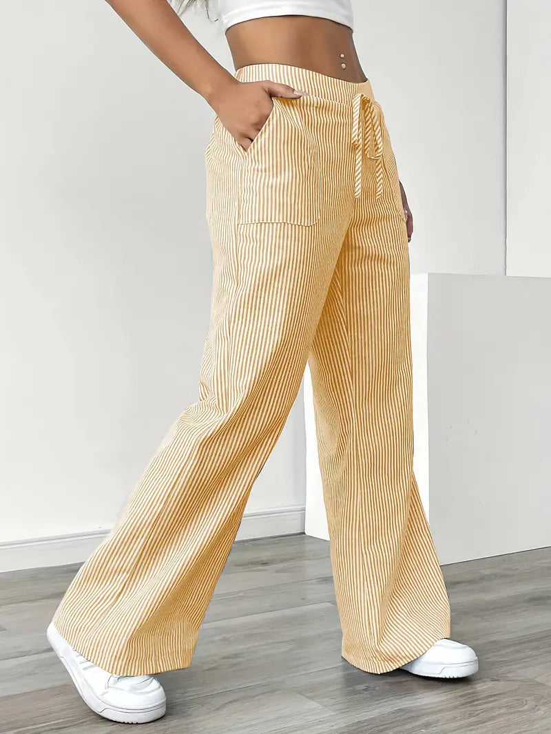 Pantalon rayé pour femmes avec jambe large et cordon de serrage