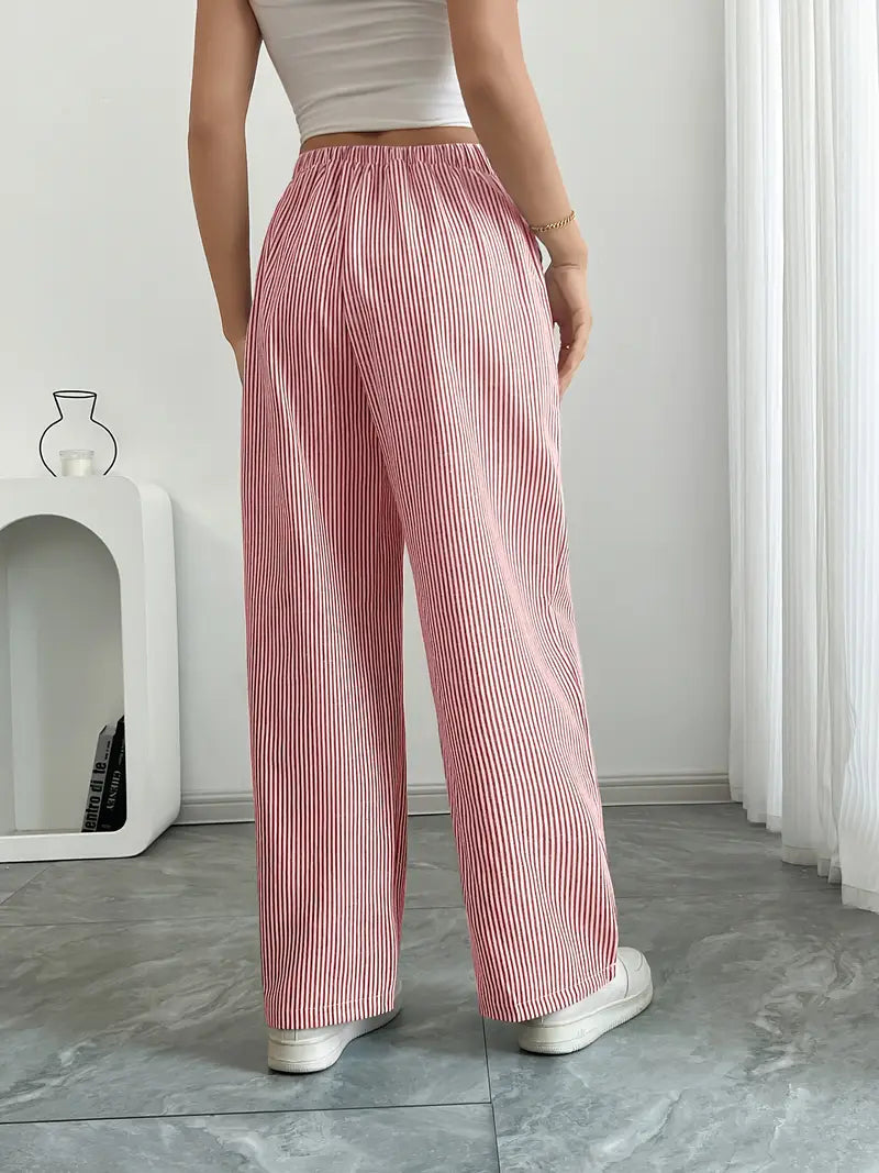 Pantalon rayé pour femmes avec jambe large et cordon de serrage