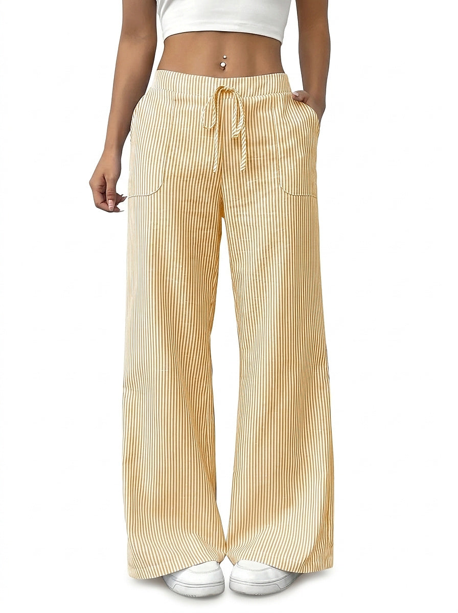Pantalon rayé pour femmes avec jambe large et cordon de serrage