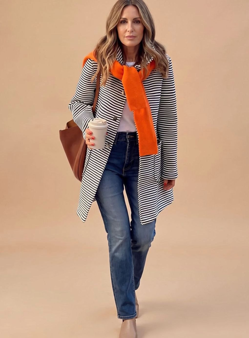 Johanna | Trench-coat rayé pour femmes à manches longues avec écharpe