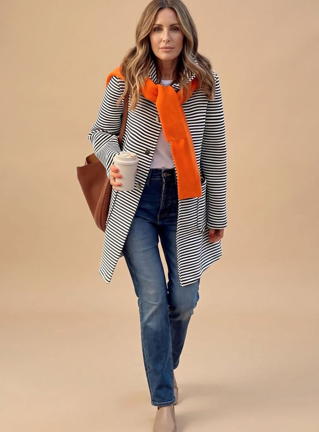 Johanna | Trench-coat rayé pour femmes à manches longues avec écharpe