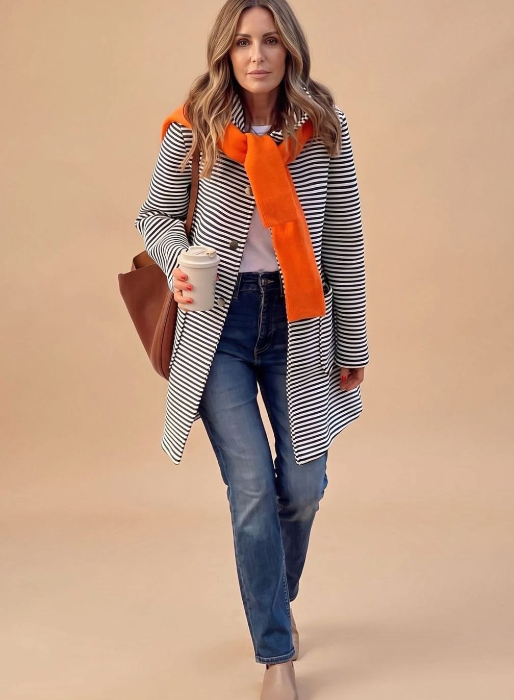 Johanna | Trench-coat rayé pour femmes à manches longues avec écharpe