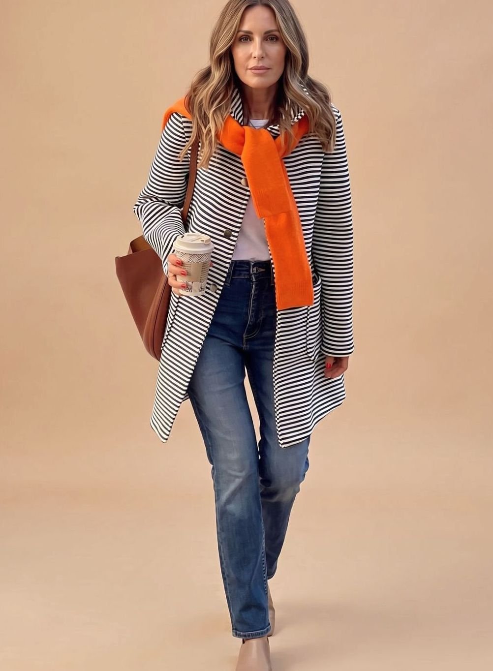Johanna | Trench-coat rayé pour femmes à manches longues avec écharpe