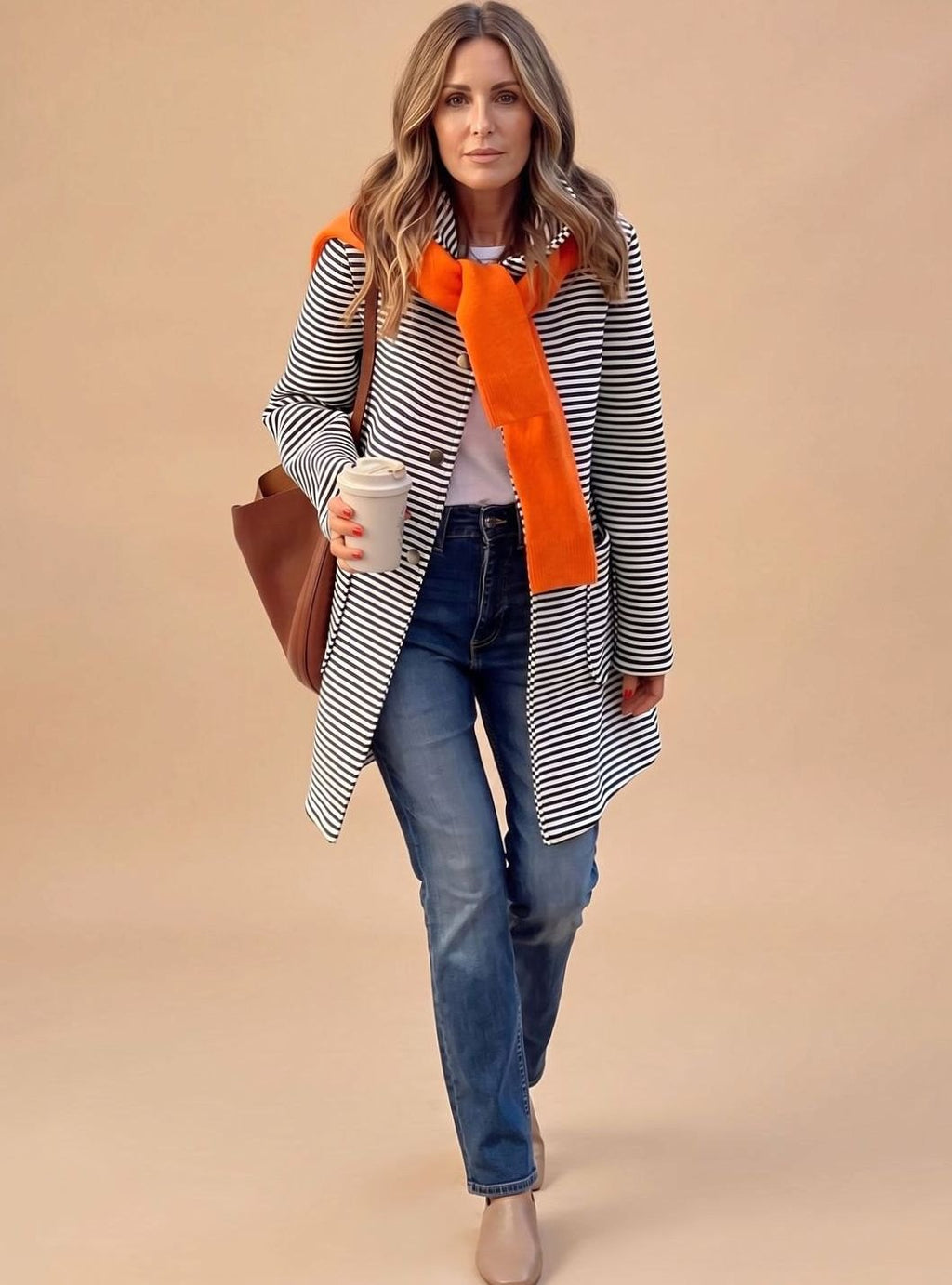 Johanna | Trench-coat rayé pour femmes à manches longues avec écharpe