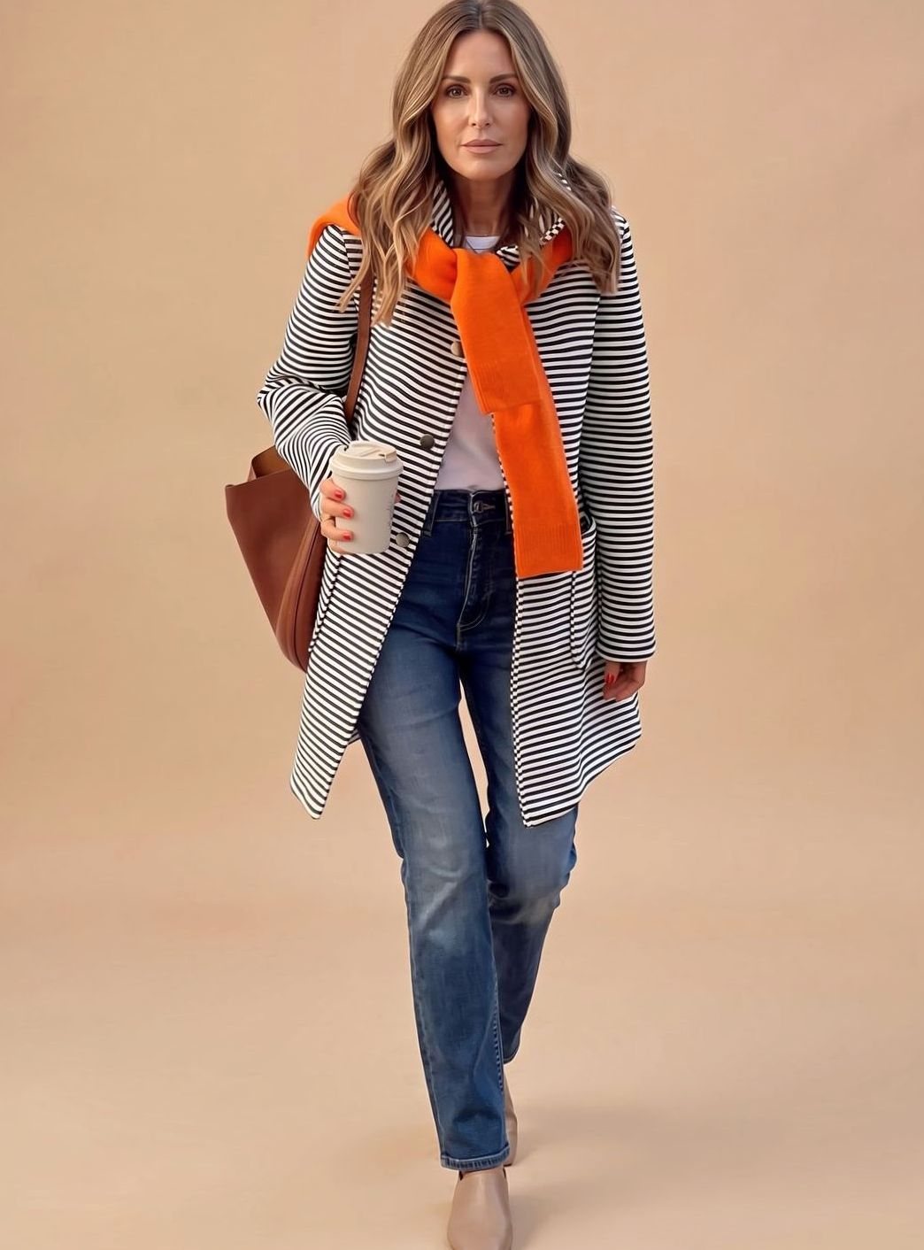 Johanna | Trench-coat rayé pour femmes à manches longues avec écharpe