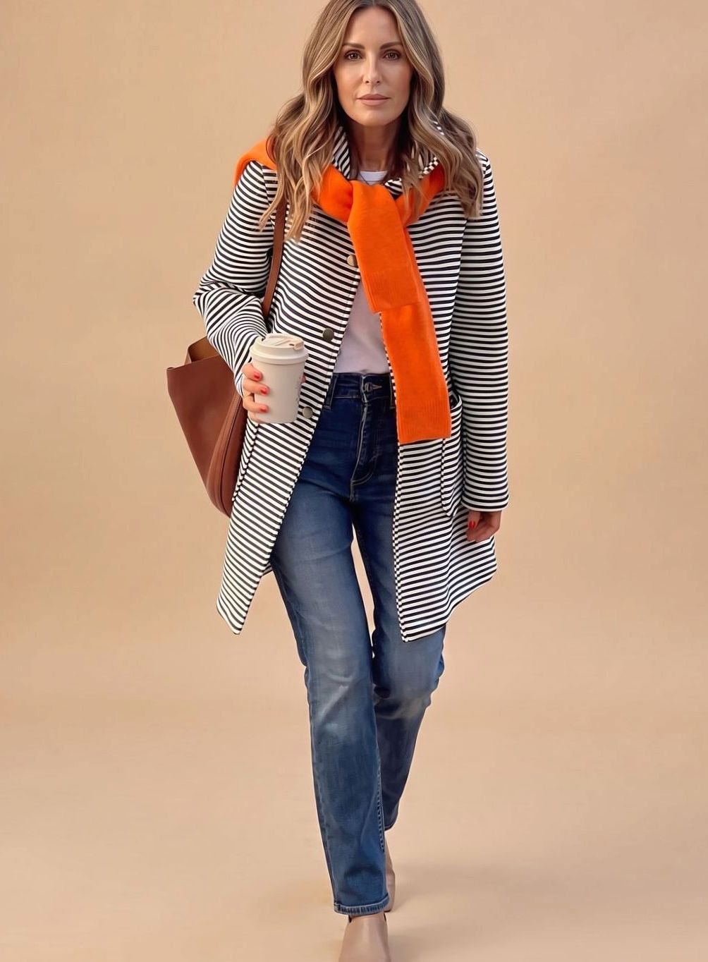 Johanna | Trench-coat rayé pour femmes à manches longues avec écharpe
