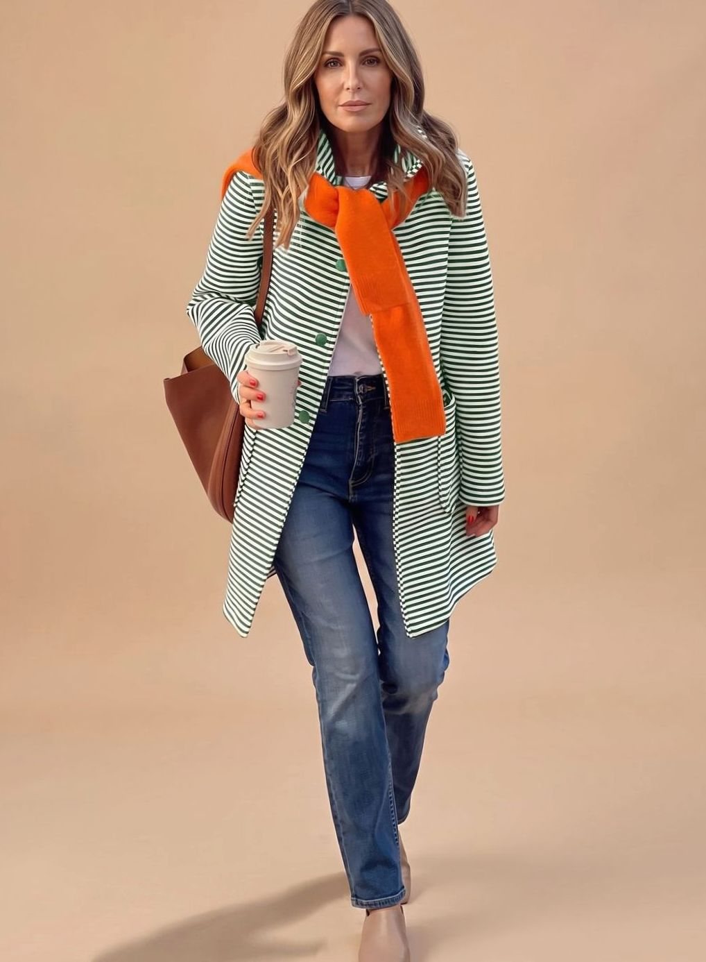 Johanna | Trench-coat rayé pour femmes à manches longues avec écharpe