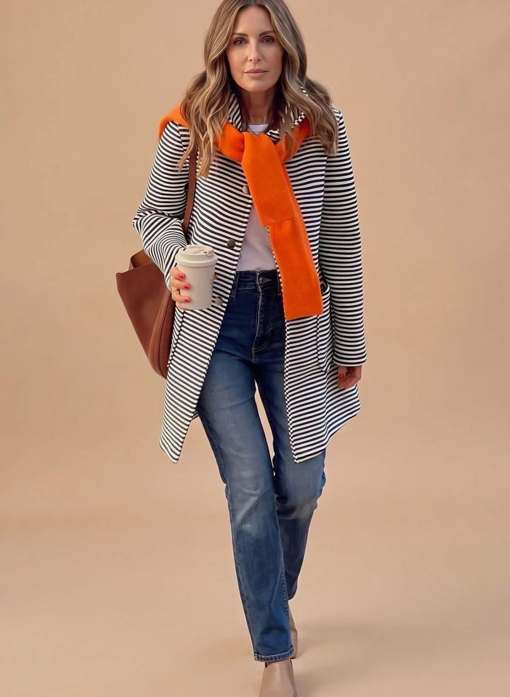 Johanna | Trench-coat rayé pour femmes à manches longues avec écharpe