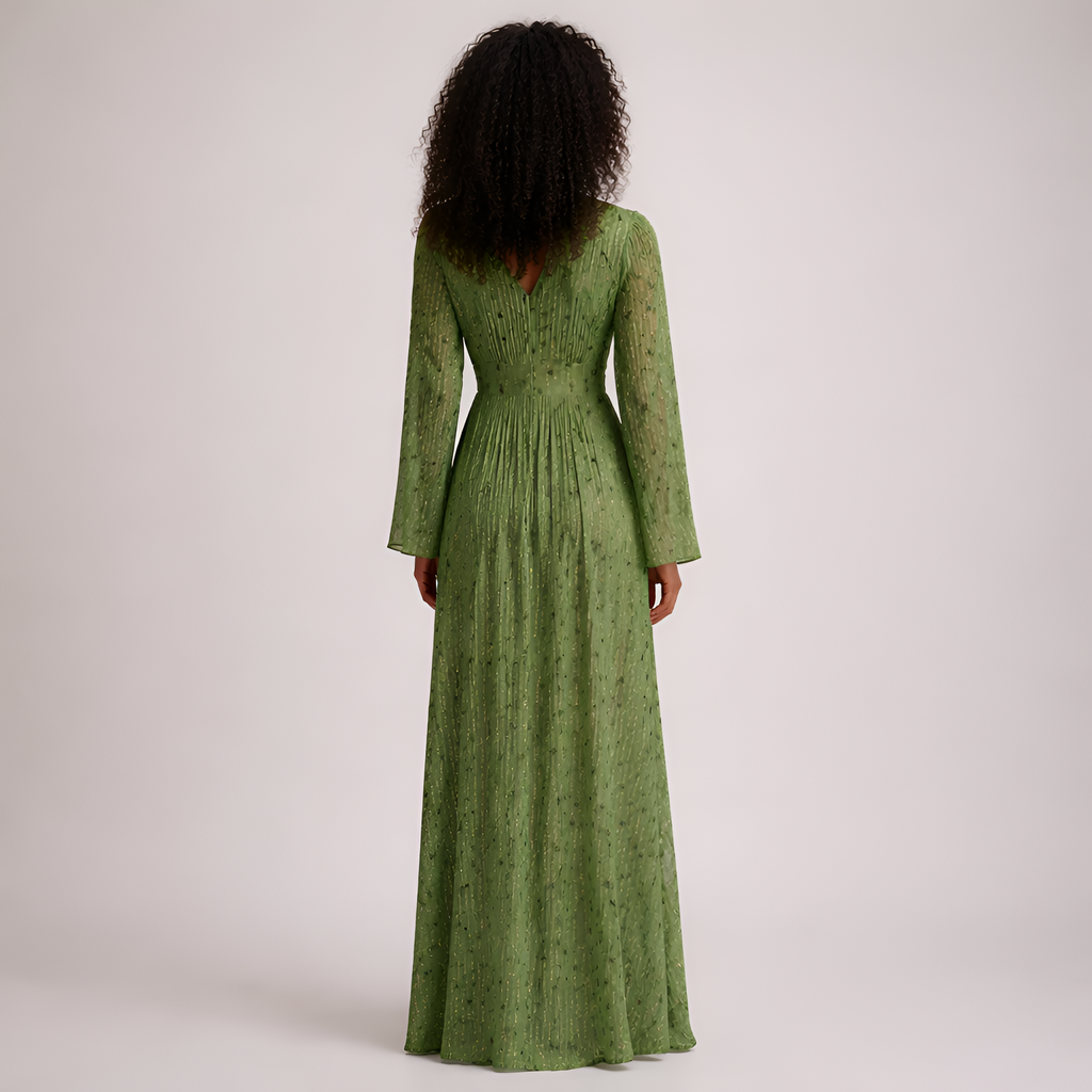 Valentina - Robe longue élégante à pois verts