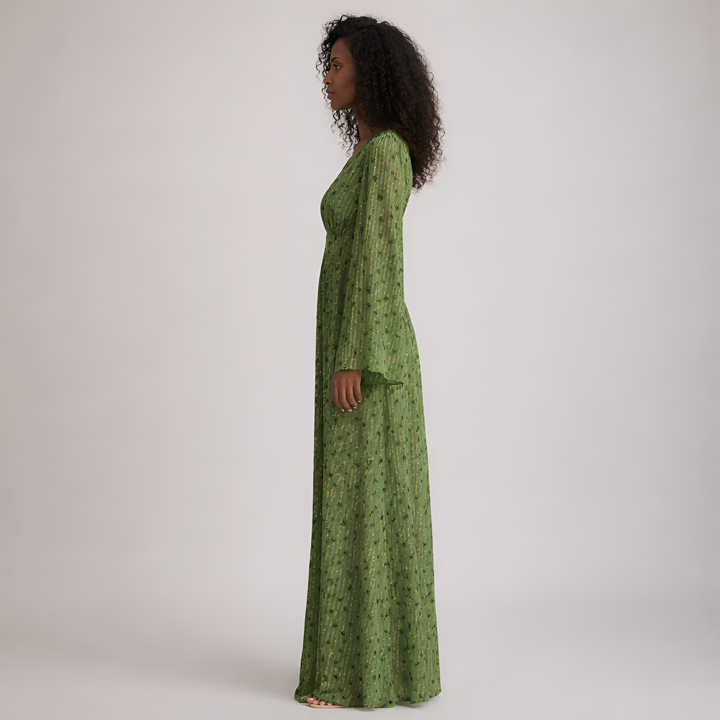Valentina - Robe longue élégante à pois verts