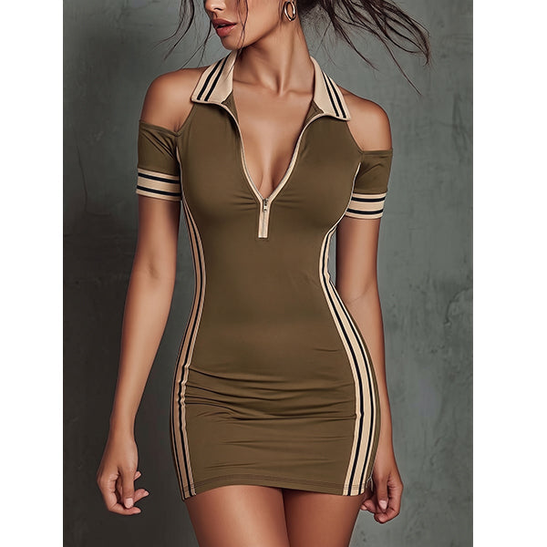 Pirella | Robe courte pour femme avec fermeture éclair et bandes latérales