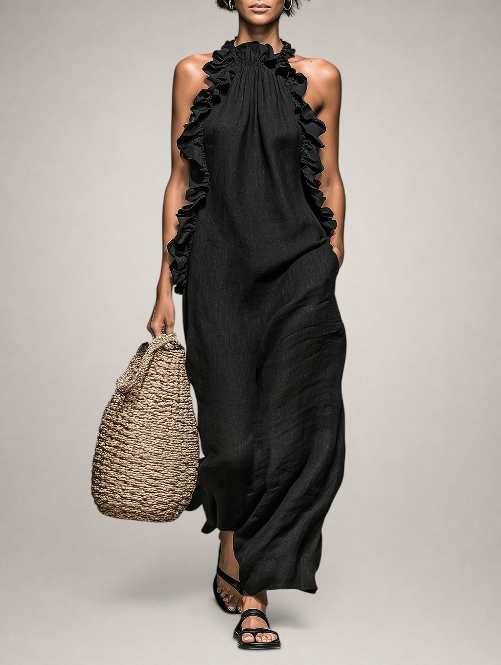 Felene | Robe maxi en lin sans manches avec volants