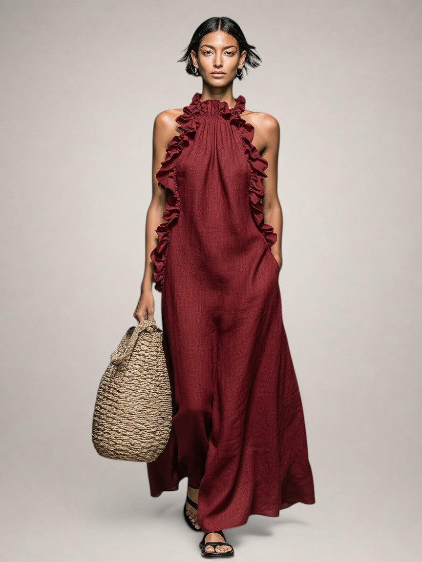 Felene | Robe maxi en lin sans manches avec volants