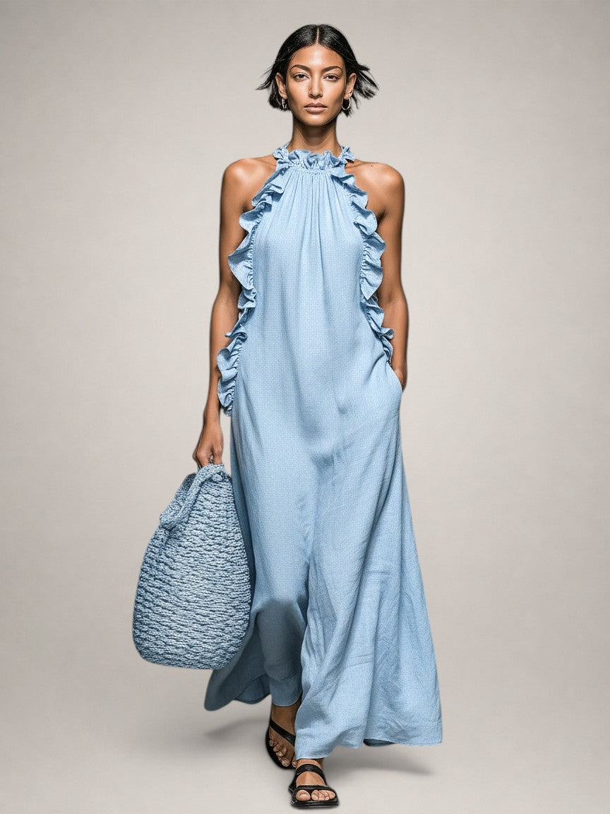 Felene | Robe maxi en lin sans manches avec volants