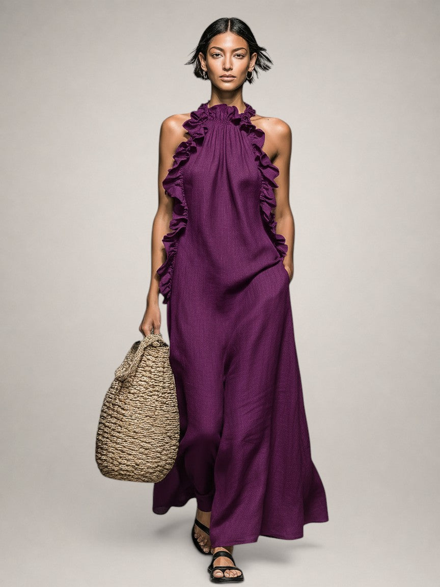 Felene | Robe maxi en lin sans manches avec volants